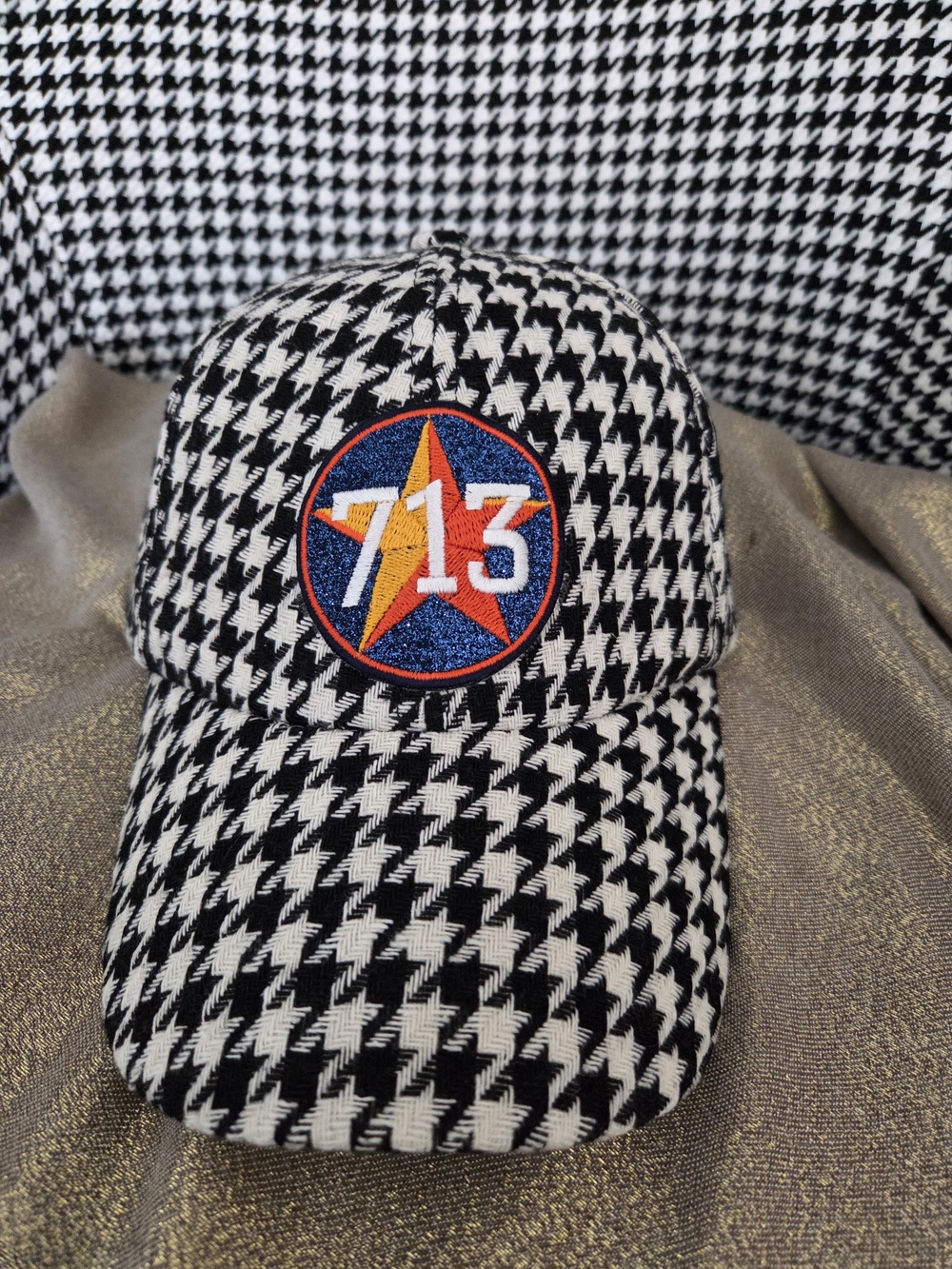 Baseball Cap with Star 713 Patch - Black & White
